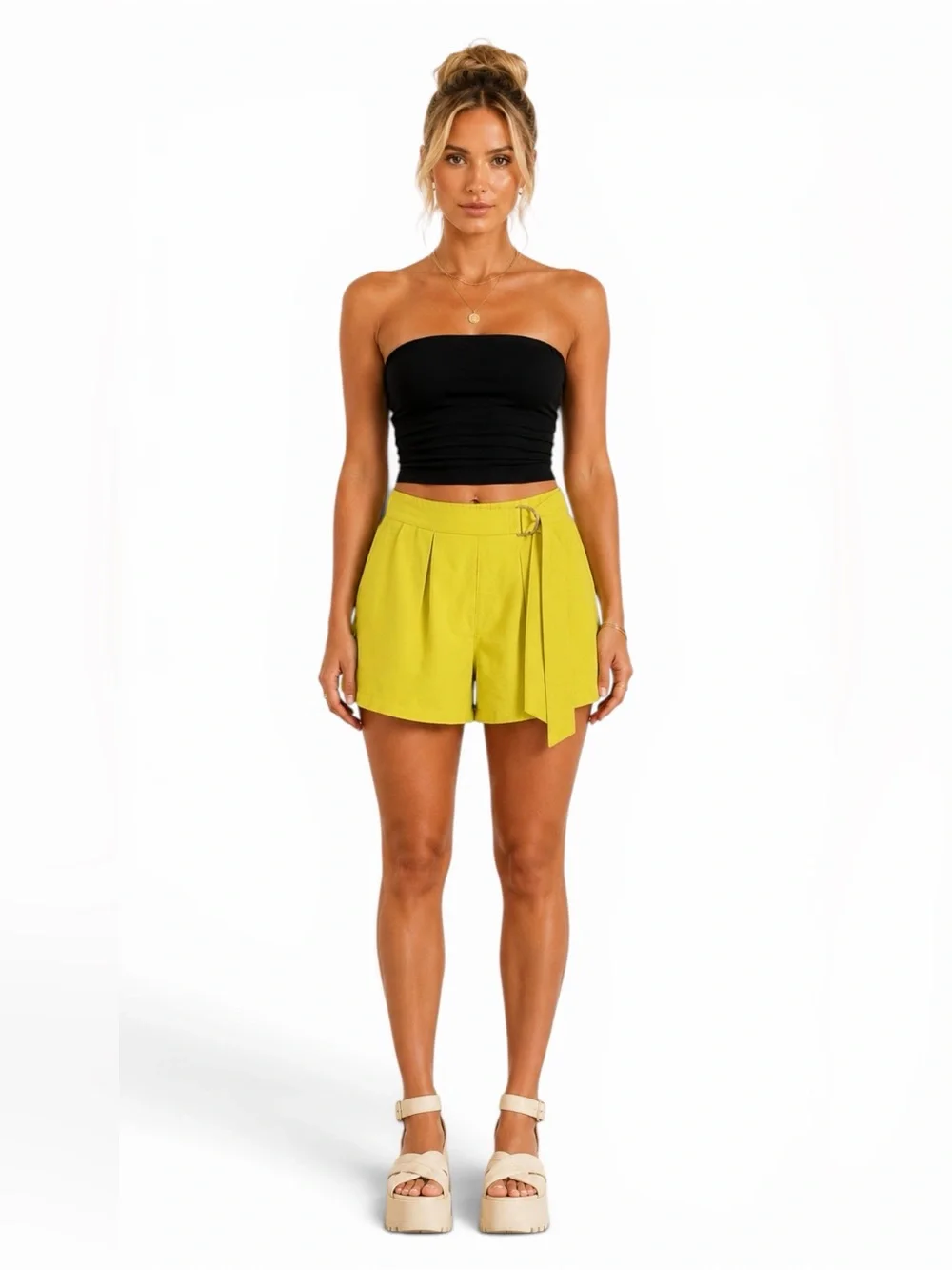 Milk & Honey – Wrap Skort Shorts Mini Skirt Pull-On Buckle Detail Yellow – Sz. S